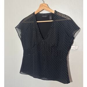 NWT Deadstock Vintage Women's Size 8 Axcess Polka Dot Top Button V Neck Blouse